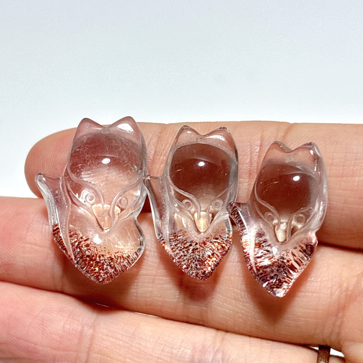 3 Pieces Super 7 Strawberry Quartz Fox Pendant