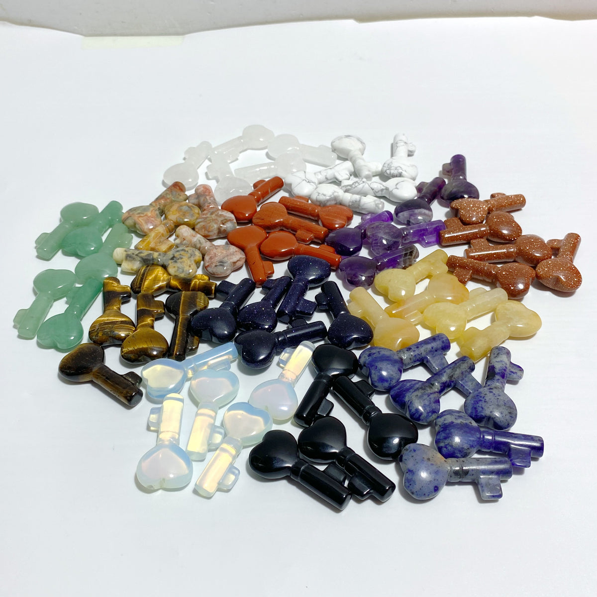 13 Types Heart Key Shape Wholesale Green Aventurine Tiger Eye Howlite