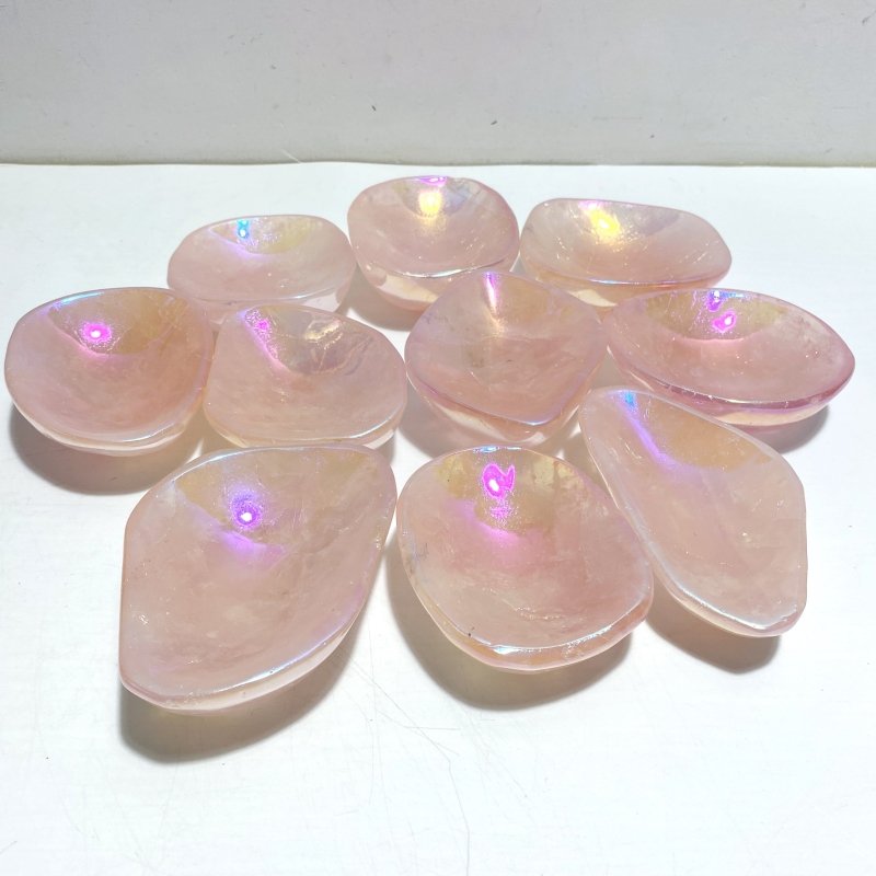 10 Pieces Aura Rose Quartz Bowl Carving - Wholesale Crystals