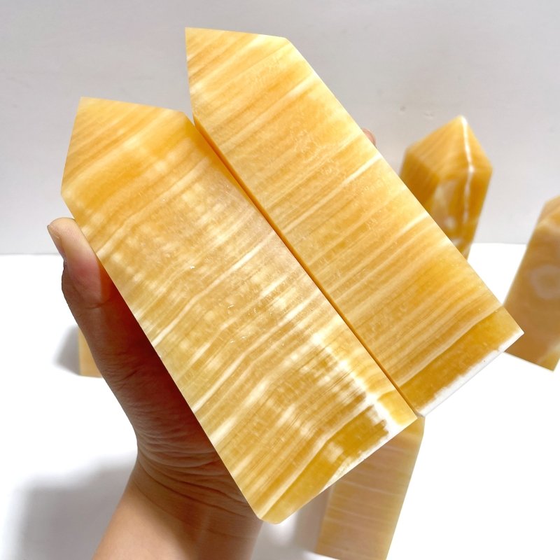 10 Pieces Fat Yellow Calcite Stripe Tower - Wholesale Crystals