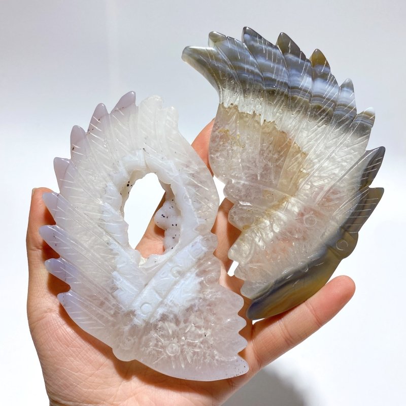 10 Pieces Geode Agate Druzy Indian Feathers Carving - Wholesale Crystals