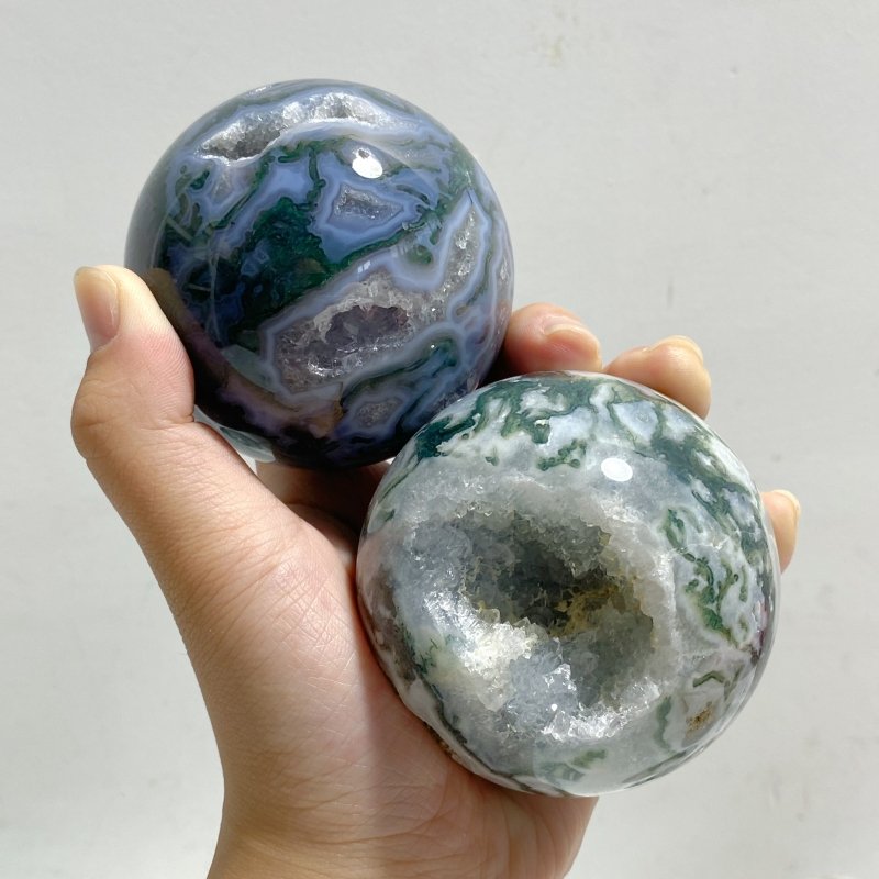 10 Pieces Large Geode Druzy Moss Agate Spheres -Wholesale Crystals