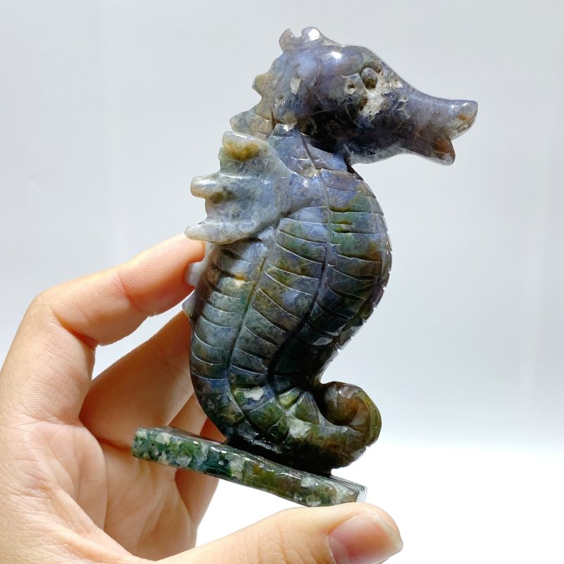 10 Pieces Moss Agate Seahorse Carving - Wholesale Crystals