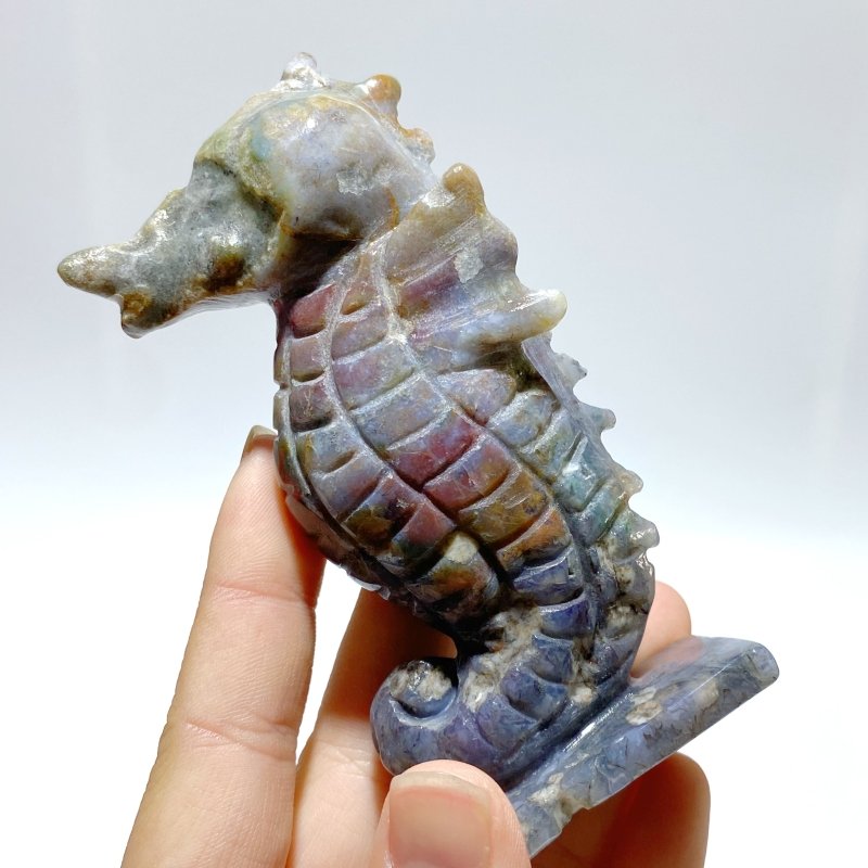 10 Pieces Moss Agate Seahorse Carving - Wholesale Crystals