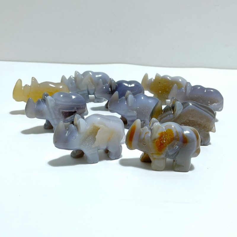 10 pieces Small Geode Agate Druzy Rhino Carving - Wholesale Crystals