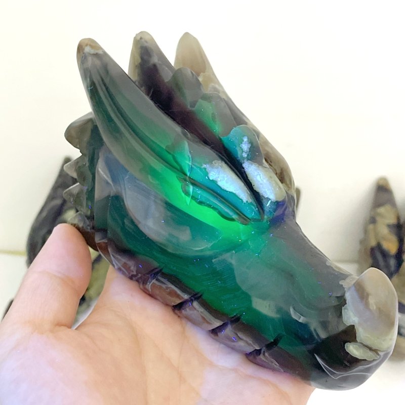 10 Pieces Volcanic Agate Dragon Head Carving Closeout(UV - Reactive) - Wholesale Crystals