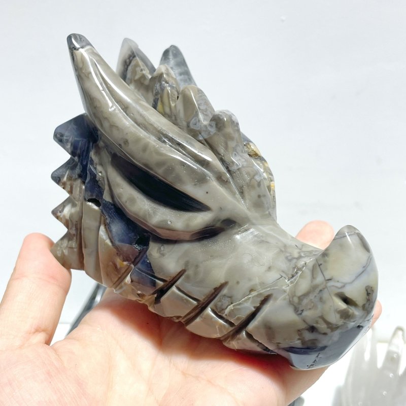 10 Pieces Volcanic Agate Dragon Head Carving Closeout(UV - Reactive) - Wholesale Crystals