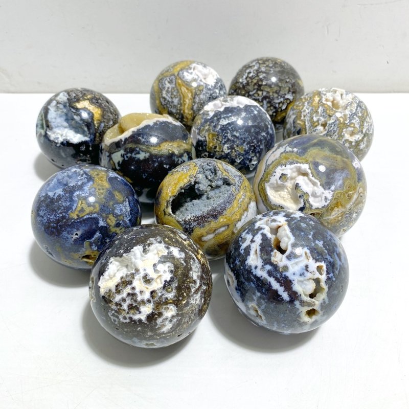 11 Pieces Beautiful Geode Druzy 8th Vein Ocean Jasper Spheres -Wholesale Crystals