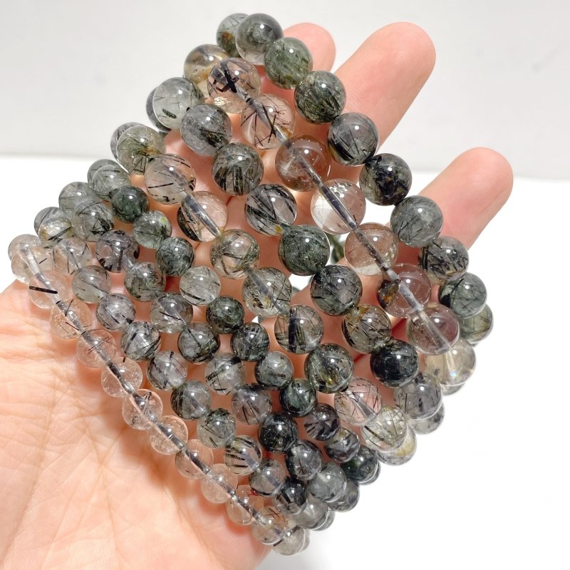 11 Pieces Black Tourmaline Mixed Black Rutile Quartz Bracelets - Wholesale Crystals