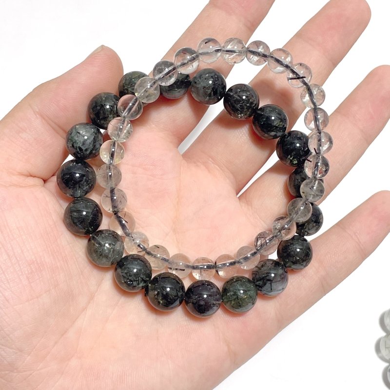 11 Pieces Black Tourmaline Mixed Black Rutile Quartz Bracelets - Wholesale Crystals