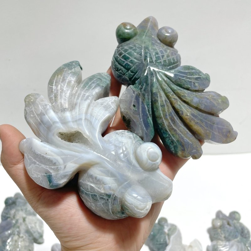 11 Pieces Moss Agate Goldfish Carving - Wholesale Crystals