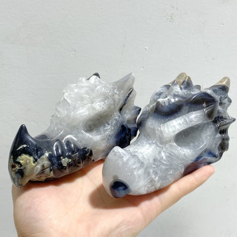11 Pieces Volcano Agate Dragon Head Carving Closeout (UV-Reactive) -Wholesale Crystals
