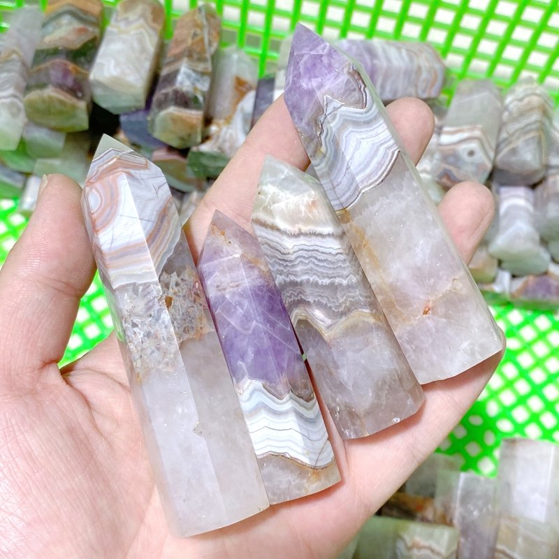 119 Pieces Amethyst Mixed Striped Agate Crystal Points - Wholesale Crystals
