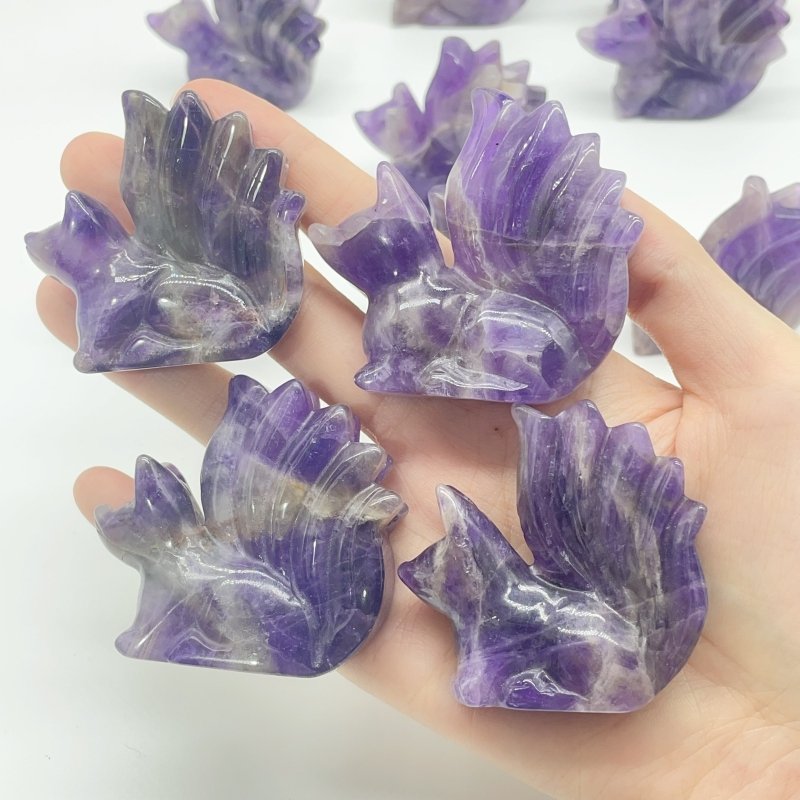 12 Pieces Chevron Amethyst Nine - Tailed Fox Carving - Wholesale Crystals