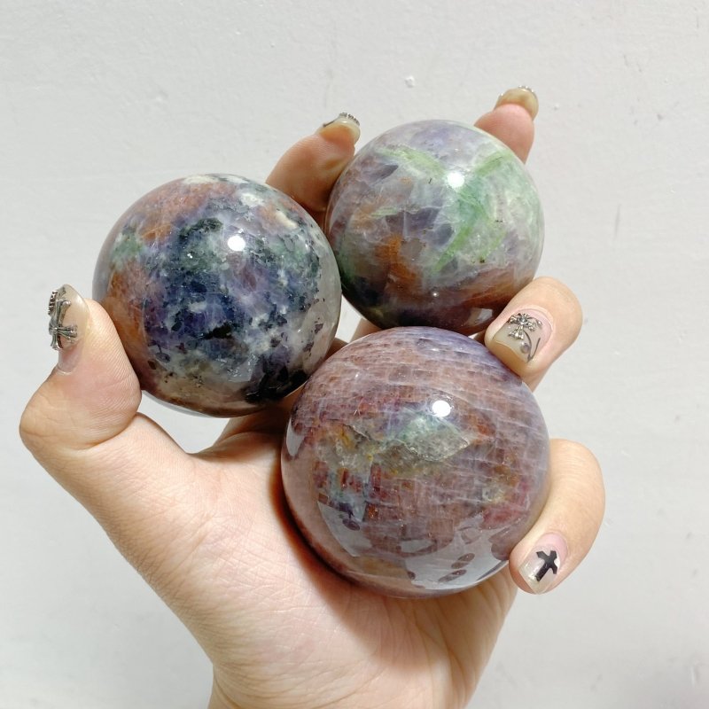 12 Pieces High Quality Sunstone Mixed Cordierite Spheres -Wholesale Crystals