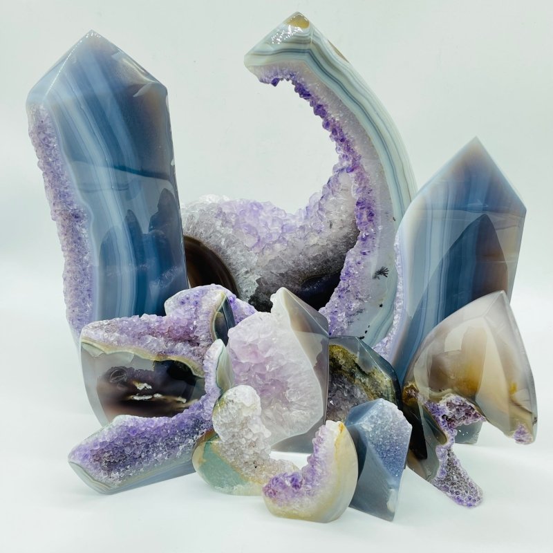 12 Pieces Polished Geode Amethyst Mixed Agate Leftover Tower -Wholesale Crystals
