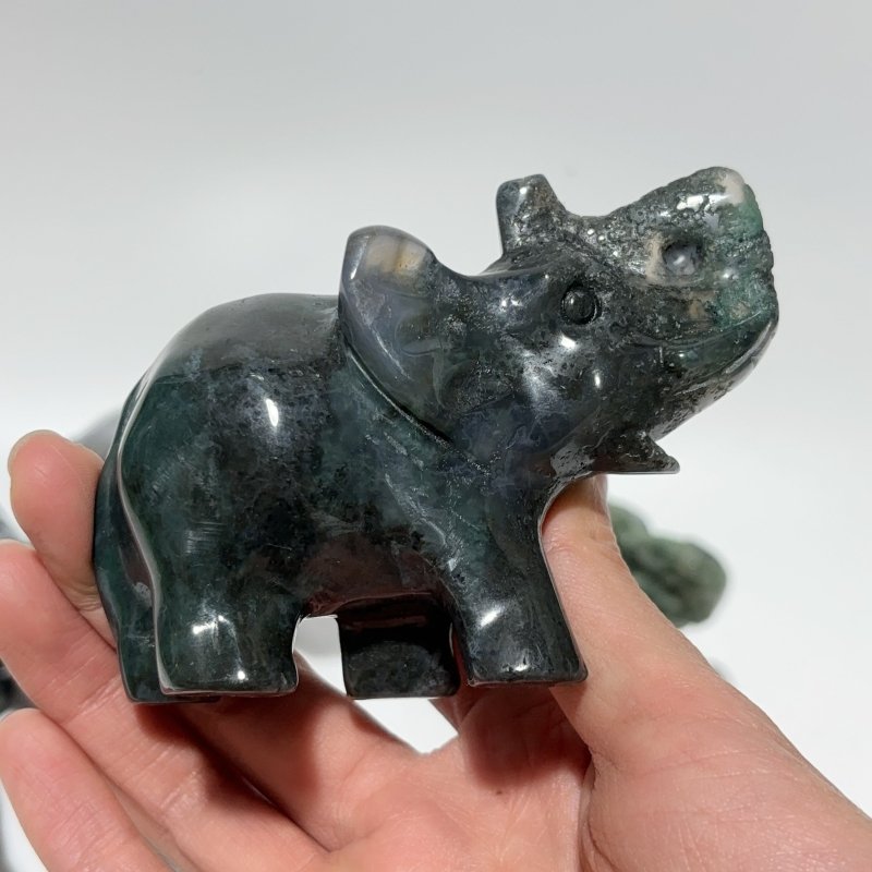 13 Pieces Beautiful Moss Agate Elephant Carving -Wholesale Crystals