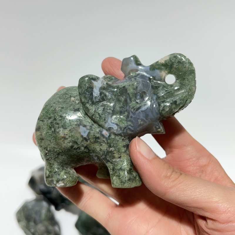 13 Pieces Beautiful Moss Agate Elephant Carving -Wholesale Crystals