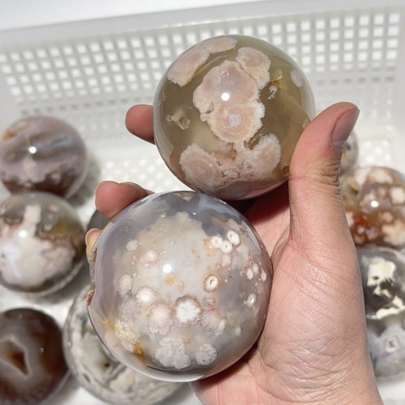 13 Pieces Geode Druzy Sakura Flower Agate Spheres -Wholesale Crystals