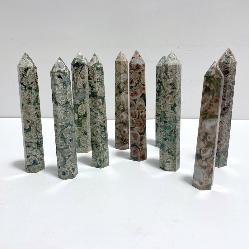 14 - 16CM Green Sakura Flower Agate Tower Point Wholesale - Wholesale Crystals
