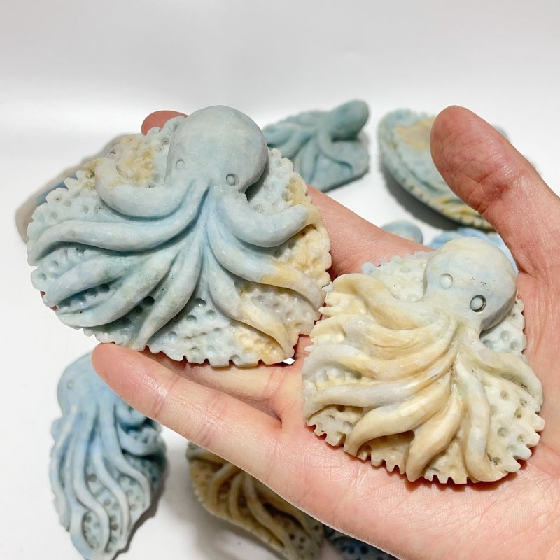 14 Pieces Blue Dumortierite Underwater World Octopus Carving - Wholesale Crystals