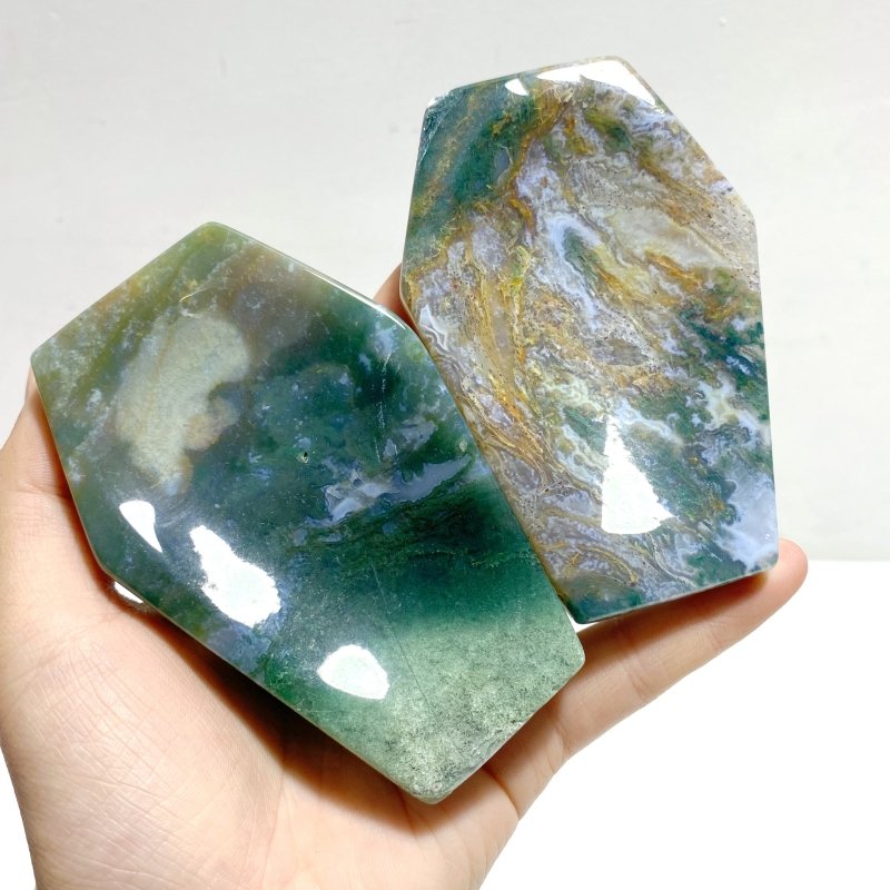 14 Pieces Moss Agate Shallow Bowl Coffin Carving - Wholesale Crystals