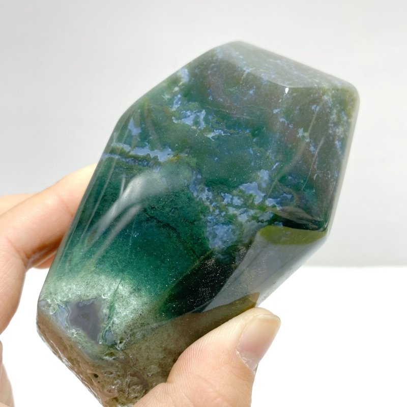 14 Pieces Moss Agate Shallow Bowl Coffin Carving - Wholesale Crystals