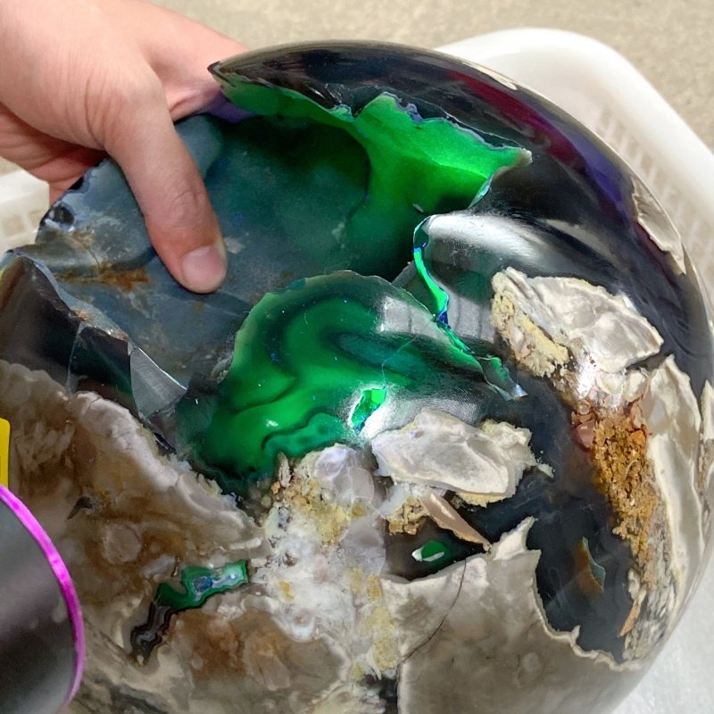 14.1KG Large Volcano Agate UV Reactive Sphere (Sea Freight Only) -Wholesale Crystals