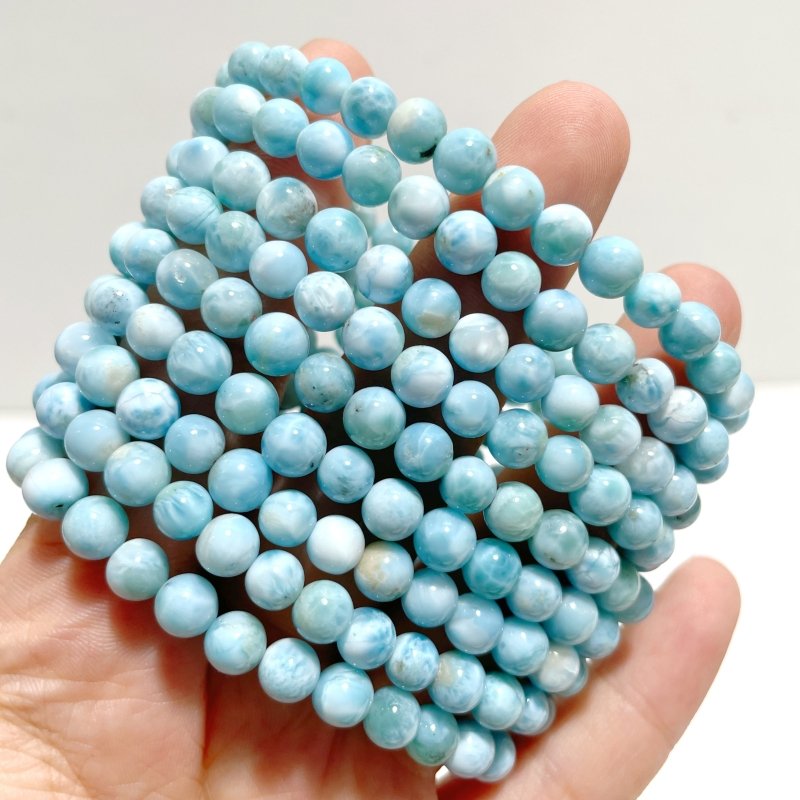 15 Pieces Beautiful 6mm Larimar Bracelets - Wholesale Crystals