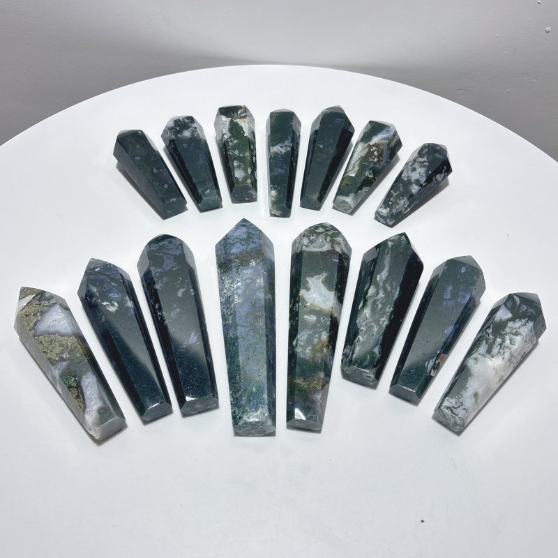 15 Pieces Druzy Moss Agate Geode Wand Points - Wholesale Crystals