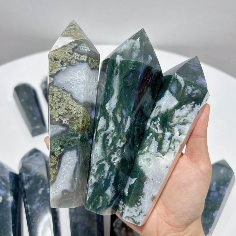 15 Pieces Druzy Moss Agate Geode Wand Points - Wholesale Crystals