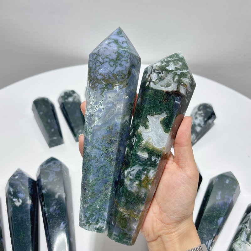 15 Pieces Druzy Moss Agate Geode Wand Points - Wholesale Crystals