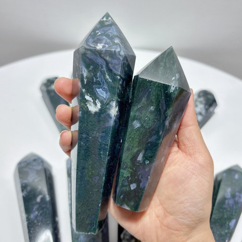 15 Pieces Druzy Moss Agate Geode Wand Points - Wholesale Crystals
