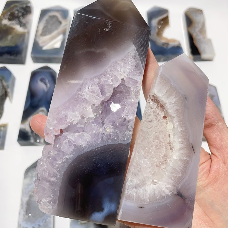 17 Pieces Large Four-sided Druzy Geode Agate Points -Wholesale Crystals