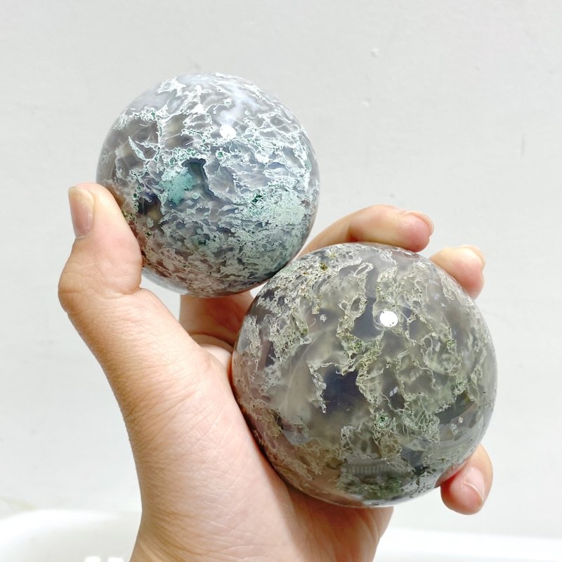 17 Pieces Moss Agate Spheres - Wholesale Crystals