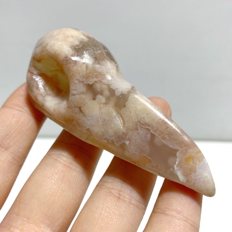 18 Pieces Sakura Flower Agate Crow Skull Carving - Wholesale Crystals