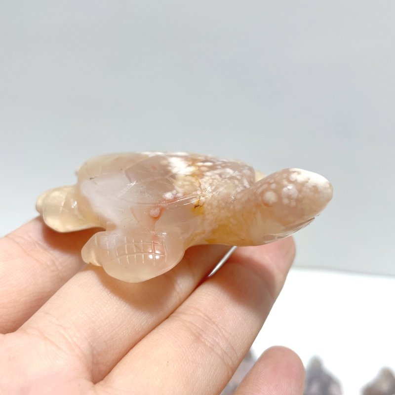 19 Pieces Beautiful Sakura Flower Agate Sea Turtle Carving - Wholesale Crystals