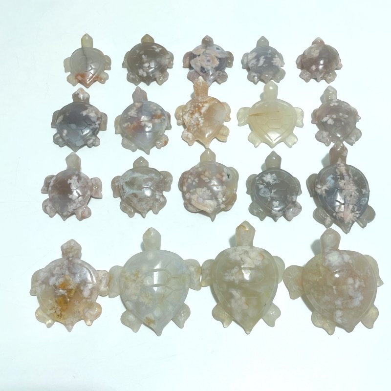 19 Pieces Beautiful Sakura Flower Agate Sea Turtle Carving - Wholesale Crystals