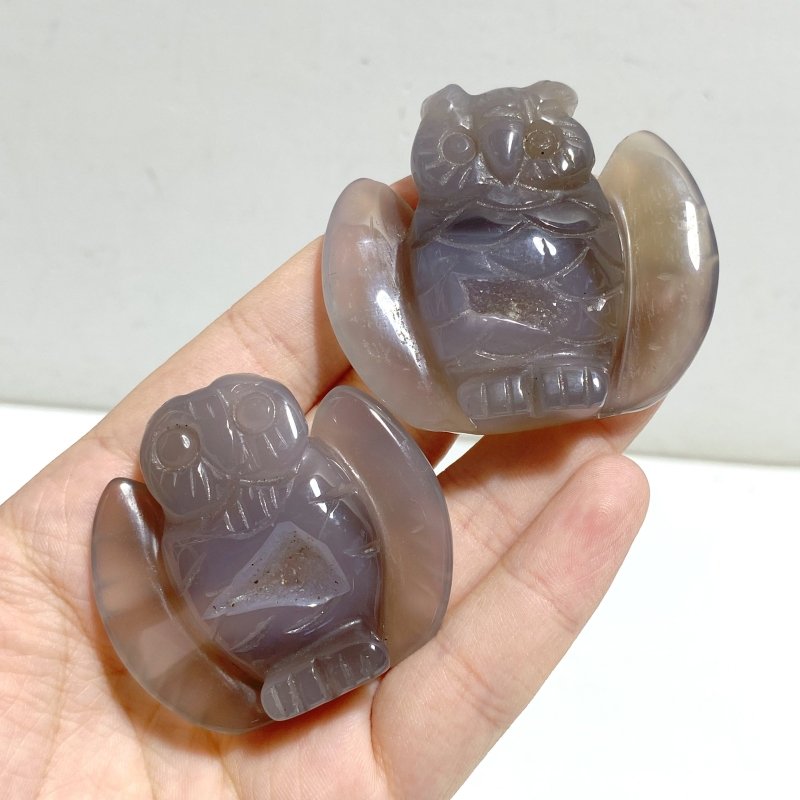 19 Pieces Geode Druzy Agate Owl Carving -Wholesale Crystals