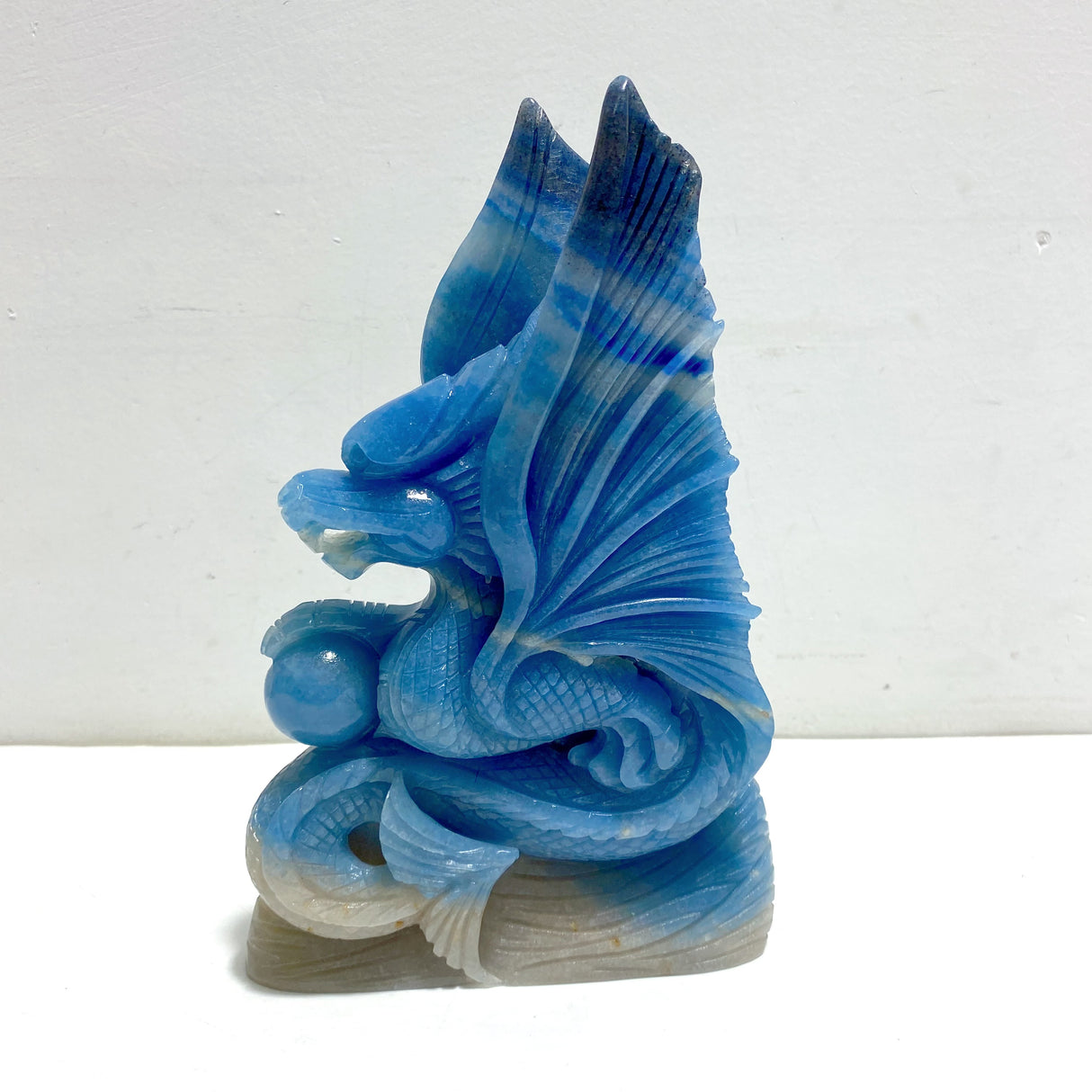Blue Trolleite Flying Dragon Carving