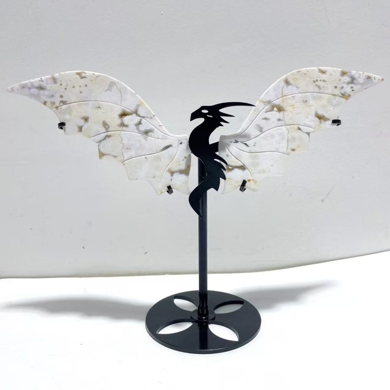 2 Pairs 8th Vein Ocean Jasper Flying Dragon Wing With Stand - Wholesale Crystals