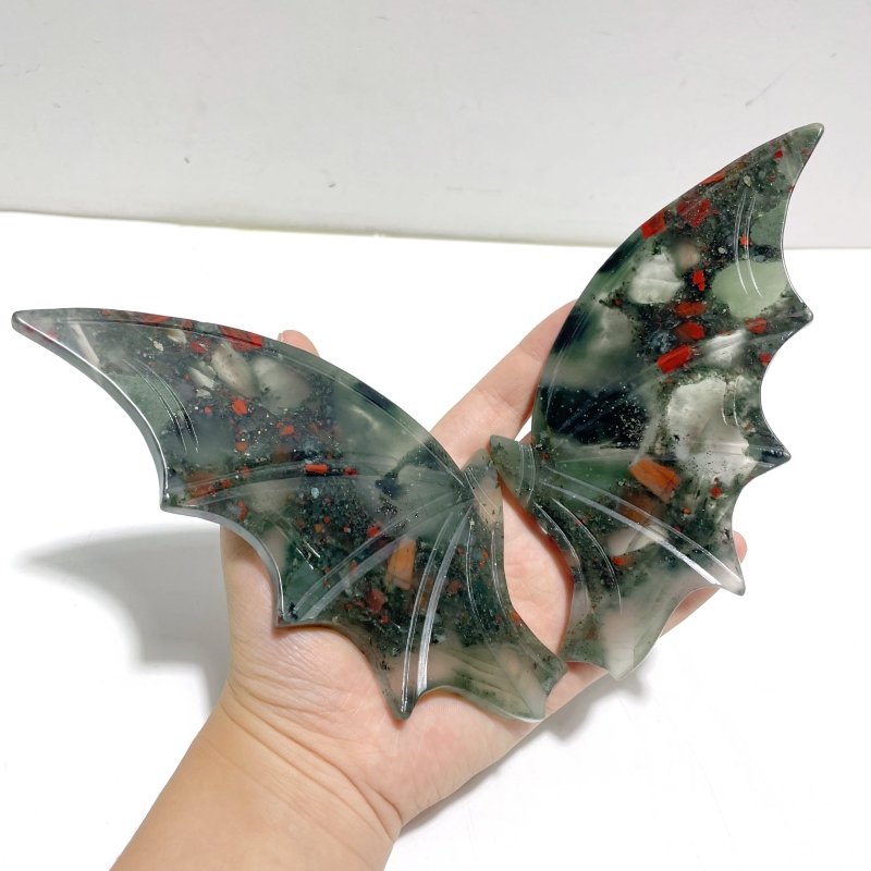 2 Pairs Africa Blood Stone Bat Wing Carving With Stand - Wholesale Crystals