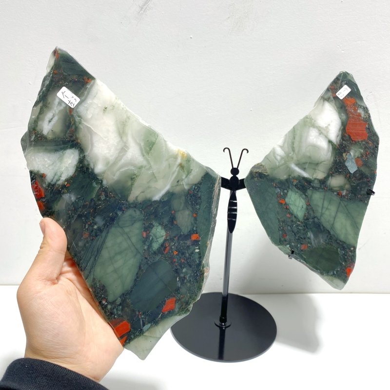 2 Pairs Africa Blood Stone Butterfly Wing Carving With Stand - Wholesale Crystals