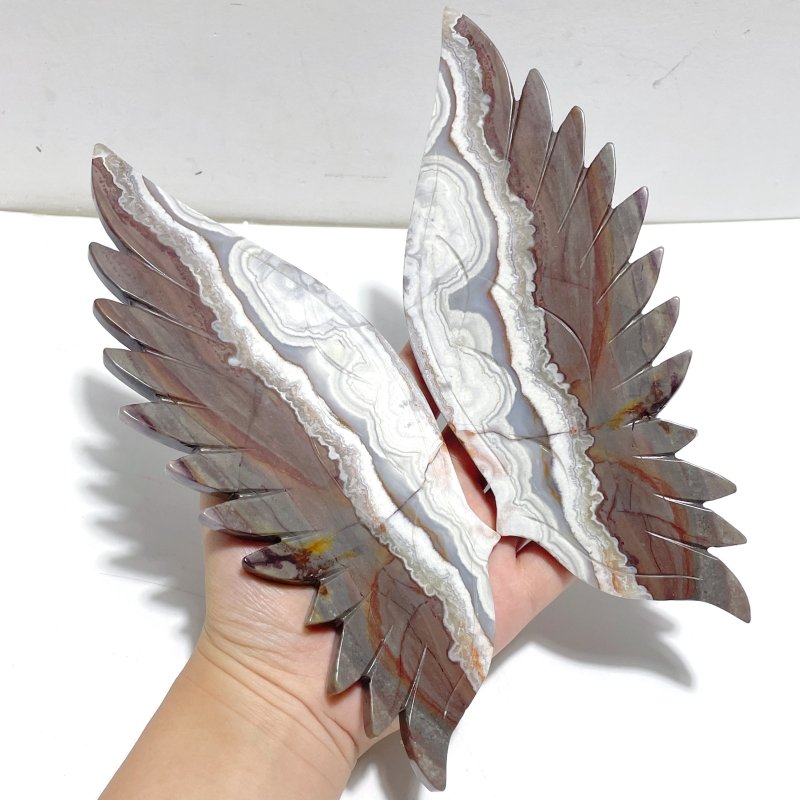 2 Pairs Angel Wing Carving With Stand Africa Blood Stone Morocco Agate - Wholesale Crystals