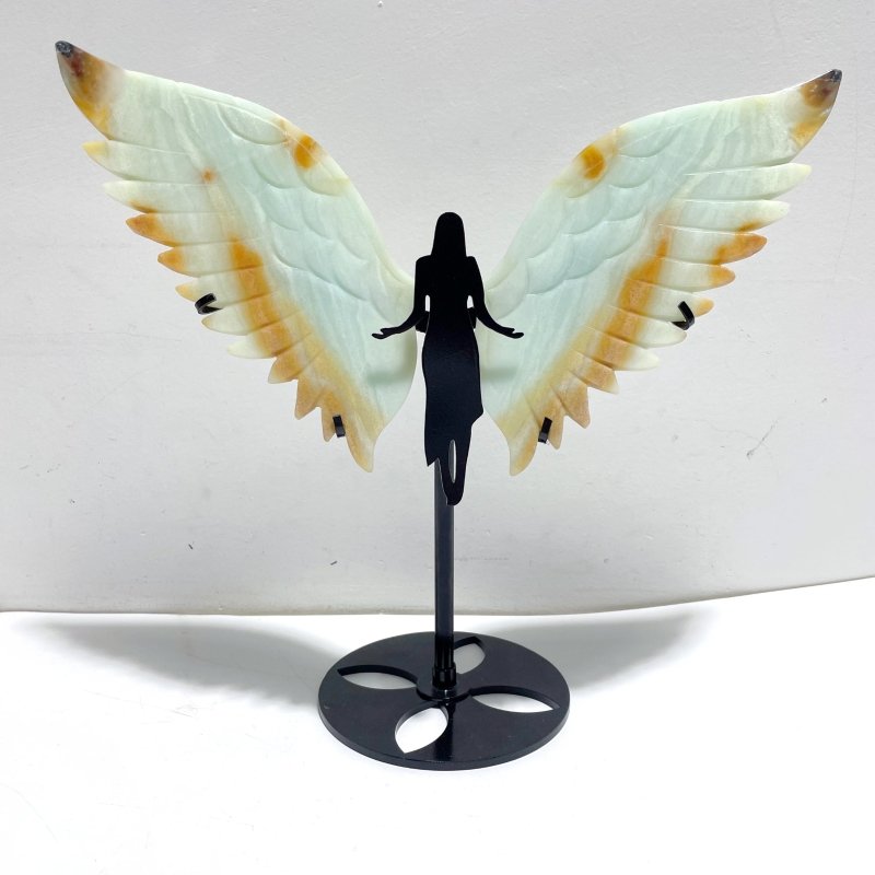 2 Pairs Angel Wing Carving With Stand Pink Opal Caribbean Calcite - Wholesale Crystals