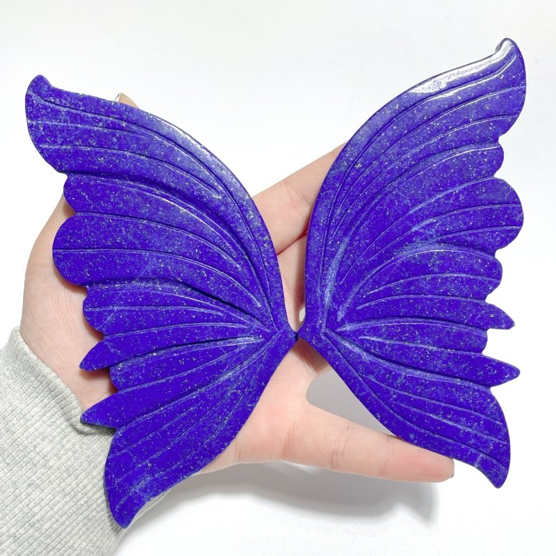 2 Pairs Delicate Lapis Lazuli Butterfly Wing Carving With Stand - Wholesale Crystals