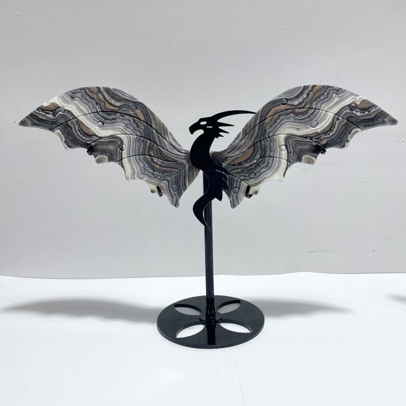 2 Pairs Flying Dragon Wing With Stand Grey Calcite Green Jade - Wholesale Crystals