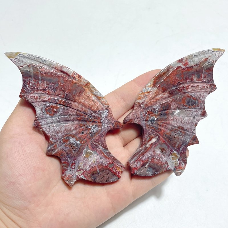 2 Pairs Morocco Agate Owl Wing Carving With Stand - Wholesale Crystals