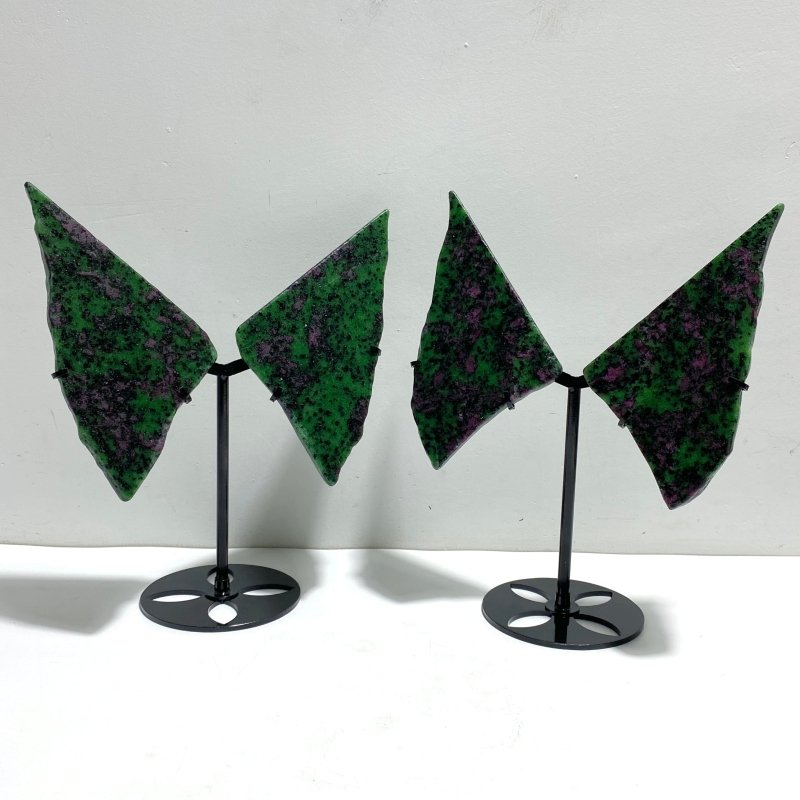 2 Pairs Ruby Zoisite Slab Wing With Stand - Wholesale Crystals