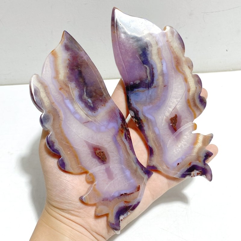 2 Pairs Sakura Flower Agate Butterfly Wing Carving With Stand - Wholesale Crystals